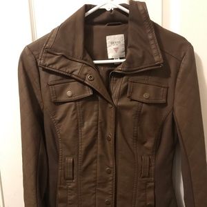 Woman guess lether jacket